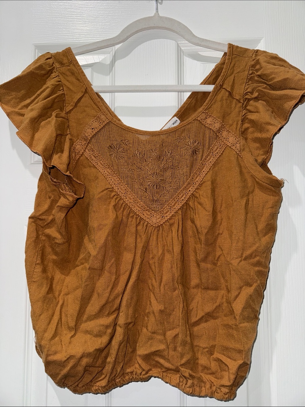love on a hanger Rust Brown Embroidered Flutter Sleeve Camisole